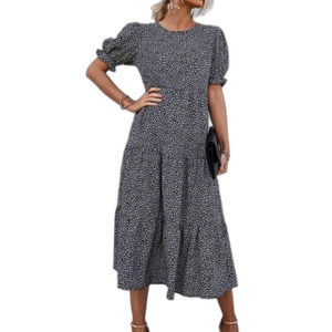 NWT Pretty Garden Black and White Midi Tiered Boho Ruffle Sleeve High Waist S